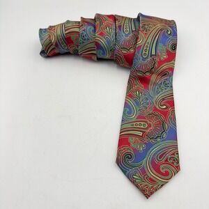 Hisdern Mens XL Extra Long Paisley Necktie Red Blue Green Hand Made 66 Inch Tie
